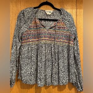 Savanna Jane Womens Black Paisley Embroidered Boho Long Sleeve Women’s Blouse M